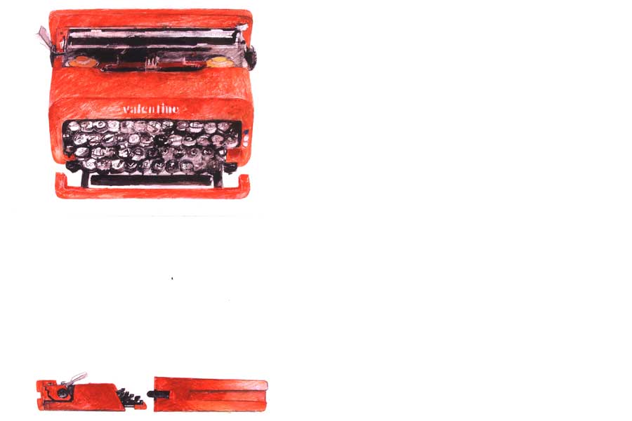 Leuchtend Rot: Olivetti-Reiseschreibmaschine Valentine